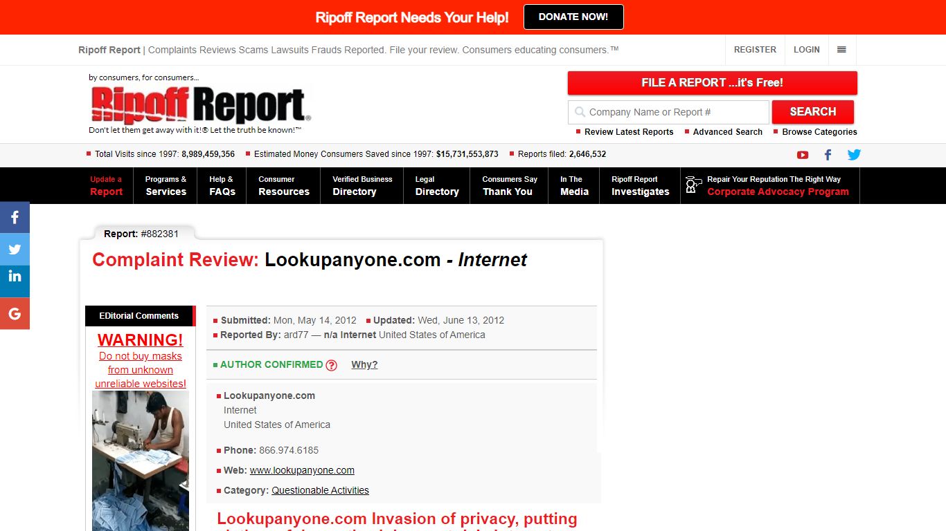 Lookupanyone.com Review - , Internet - Ripoff Report